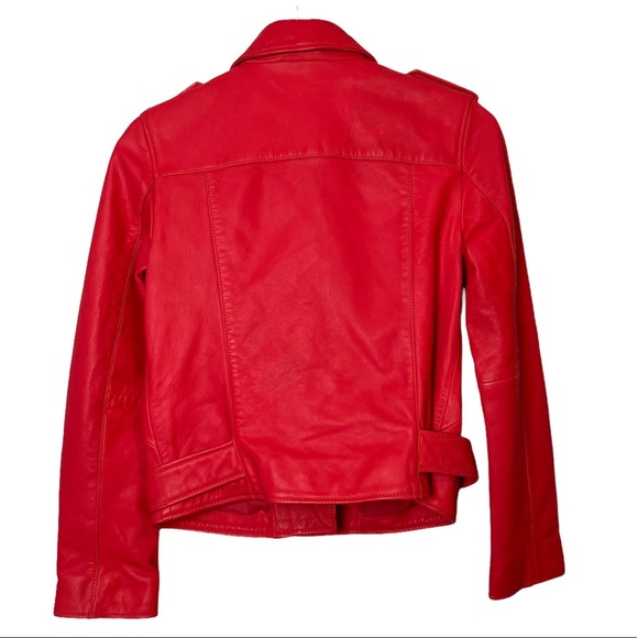 AllSaints Balfern Belted Coral Red Leather Biker Jacket Size 6 - Picture 4 of 16